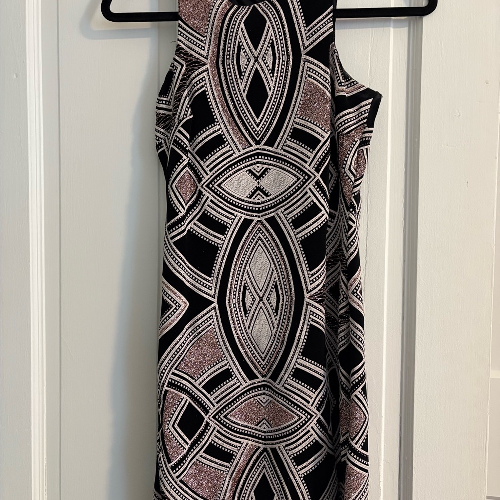 Geometric Patterned Black and Pink Dress